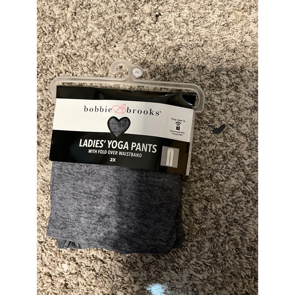 Bobbie Brooks Ladies Yoga Pants Fold Over Waistband Heather Gray Plus Size 2X